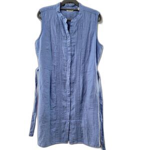 L.L. Bean 100% Linen Periwinkle Blue lagenlook Shirt Dress 12 Petite